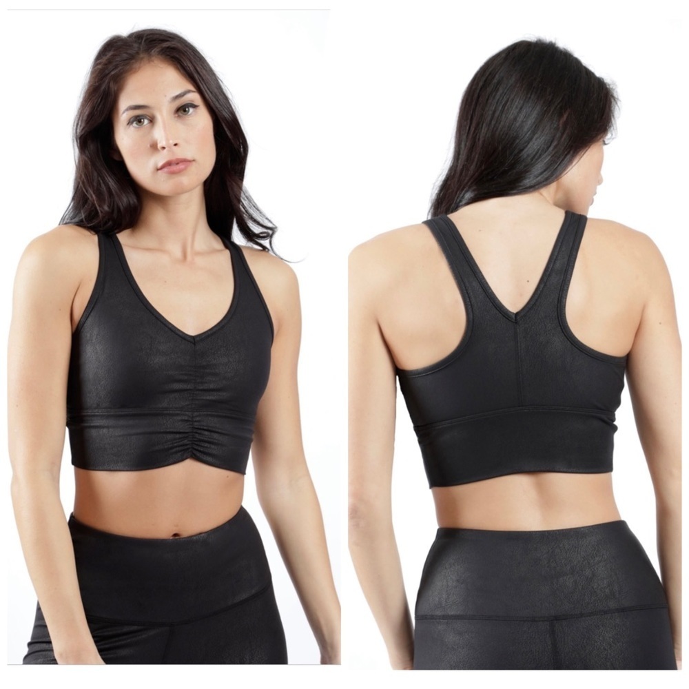 COPY - 90 Degree Lux Cracked Faux Leather Bra With Ruched Detail Sz XS